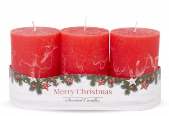 Pl raudonas žvakių kaimiškas kalėdinis 3-ių pakuočių cilindras
