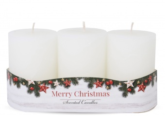 Pl baltas žvakių kaimiškas kalėdinis 3 pakuočių cilindras