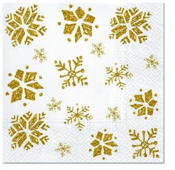 Pl Serwetki Glitter Snowflakes Gold