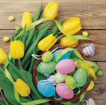 Pl Serwetki Easter Basket And Tulips