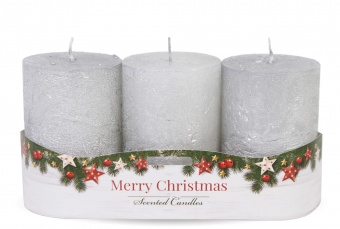 Pl. Sidabrinės žvakės kaimiškas kalėdinis 3 pakuočių cilindras